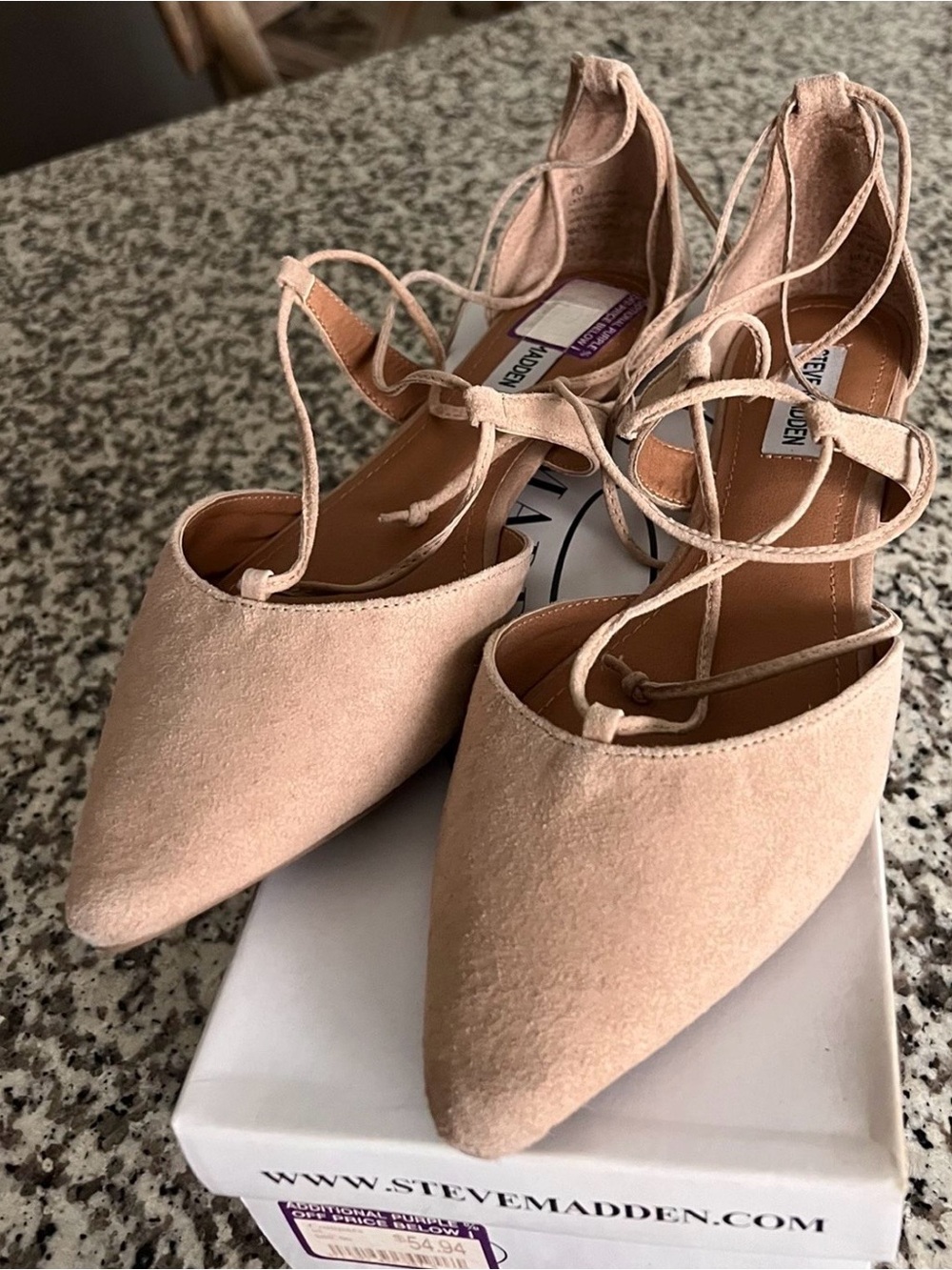 Steve Madden Nude Suede Pointed Lace-Up Flats